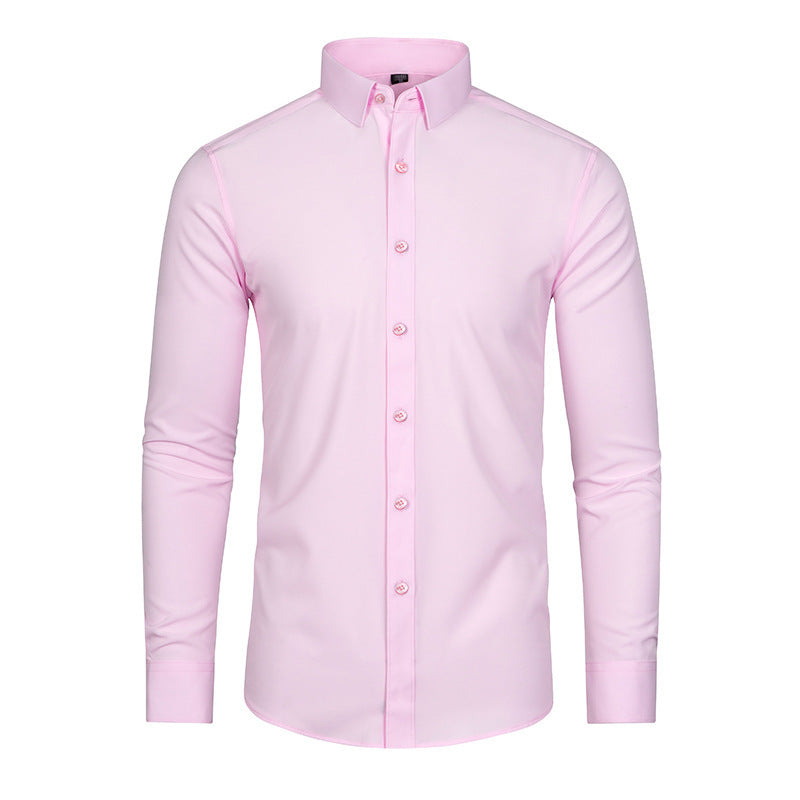 Hortiss Men’s Mercerized Stretch Shirt – Formal Business Long Sleeve Pink (natural button)