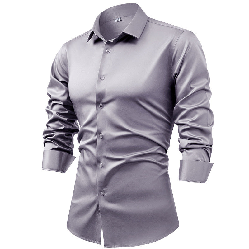 Hortiss Men’s Satin Business Shirt – Non-Iron Formal Long Sleeve light grey