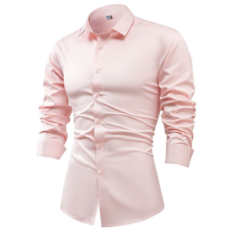 Hortiss Men’s Satin Business Shirt – Non-Iron Formal Long Sleeve Pastel Pink