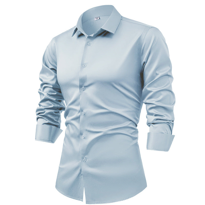Hortiss Men’s Satin Business Shirt – Non-Iron Formal Long Sleeve Smoky blue