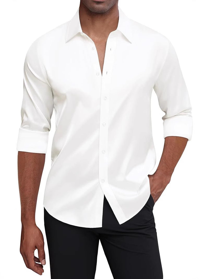 Hortiss Men’s Satin Business Shirt – Non-Iron Formal Long Sleeve
