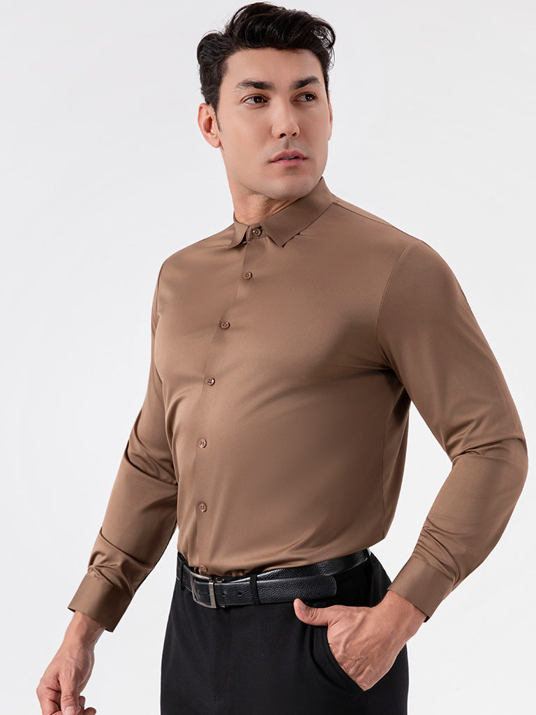 Hortiss Seamless Stretch Shirt – Slim Fit Non-Iron Men’s Shirt Camel