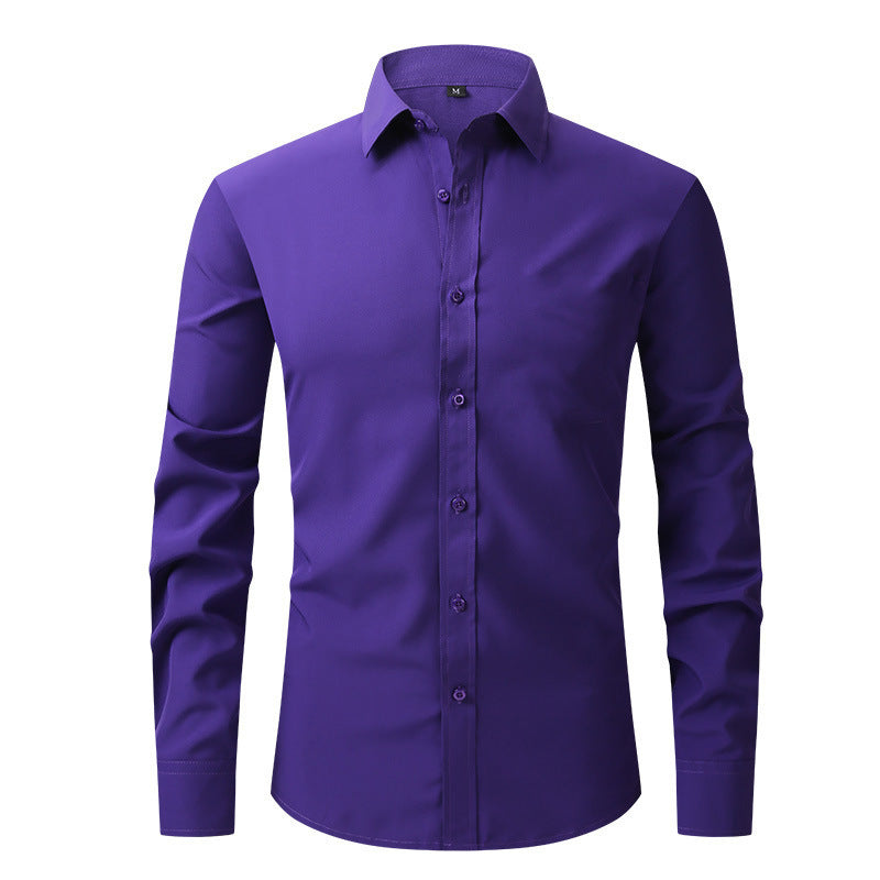 Hortiss Men’s Mercerized Stretch Shirt – Formal Business Long Sleeve Dark purple (natural color buckle)