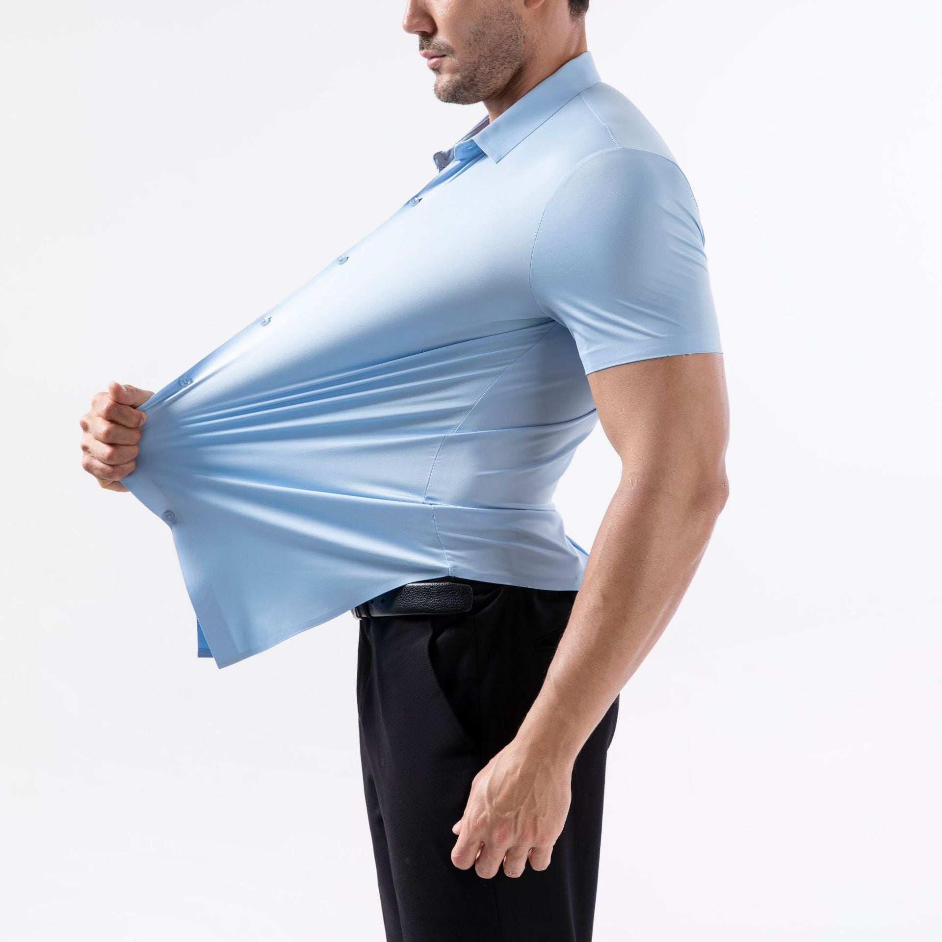 Hortiss Men’s Short Sleeve Stretch Shirt – Anti-Wrinkle Summer Shirt Sky Blue