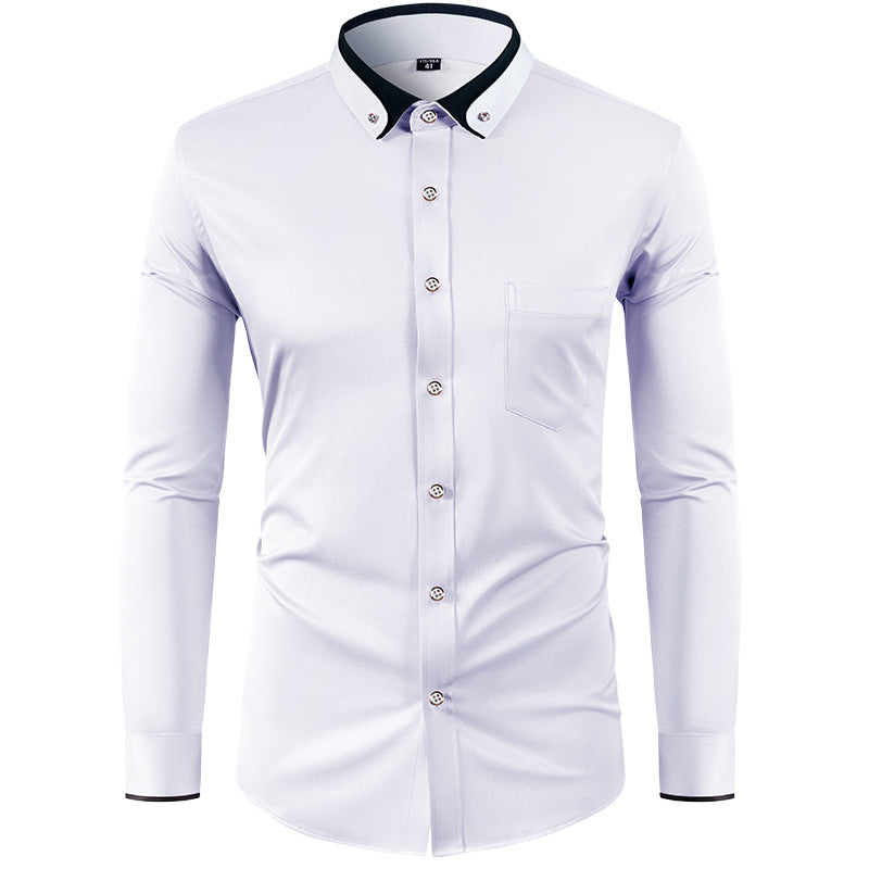 Hortiss Slim Fit Collar Contrast Shirt – Business Casual Men’s Shirt Alabaster