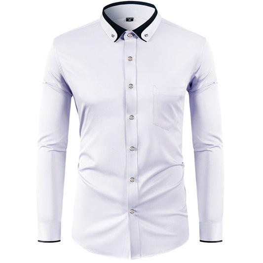 Hortiss Slim Fit Collar Contrast Shirt – Business Casual Men’s Shirt Alabaster