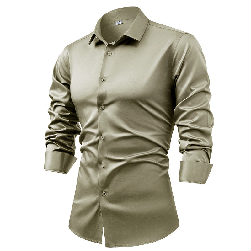 Hortiss Men’s Satin Business Shirt – Non-Iron Formal Long Sleeve ArmyGreen