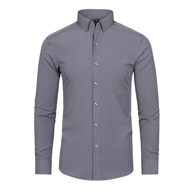 Hortiss Men’s Mercerized Stretch Shirt – Formal Business Long Sleeve Gray (natural color buckle)
