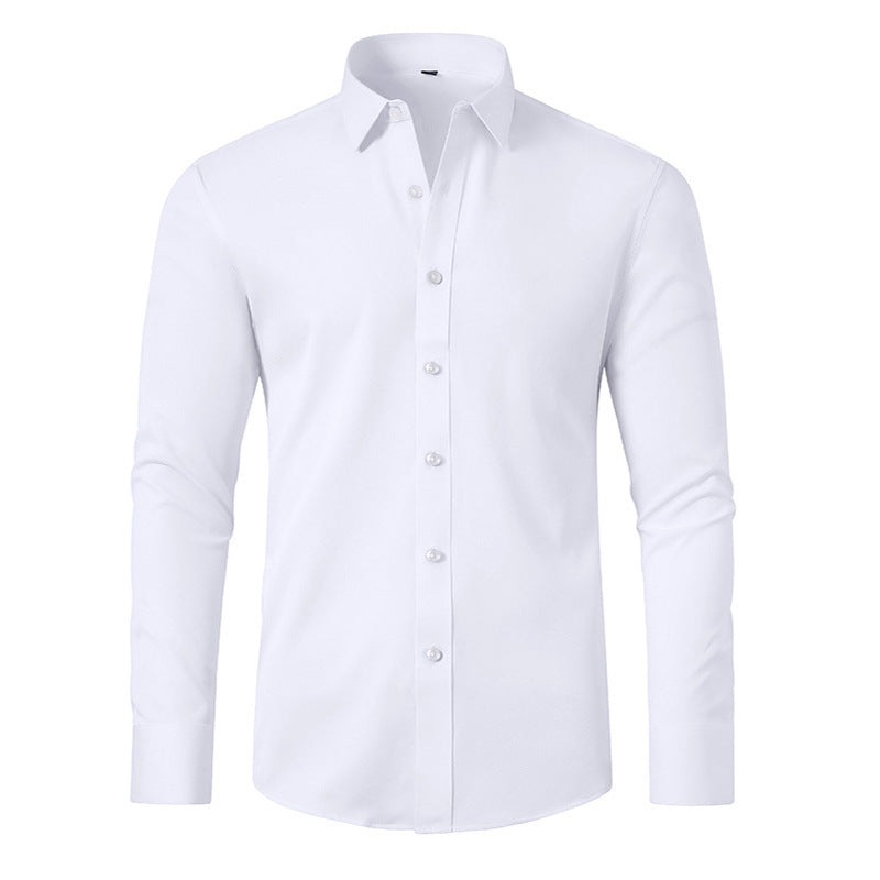 Hortiss Men’s Mercerized Stretch Shirt – Formal Business Long Sleeve White (white buckle)
