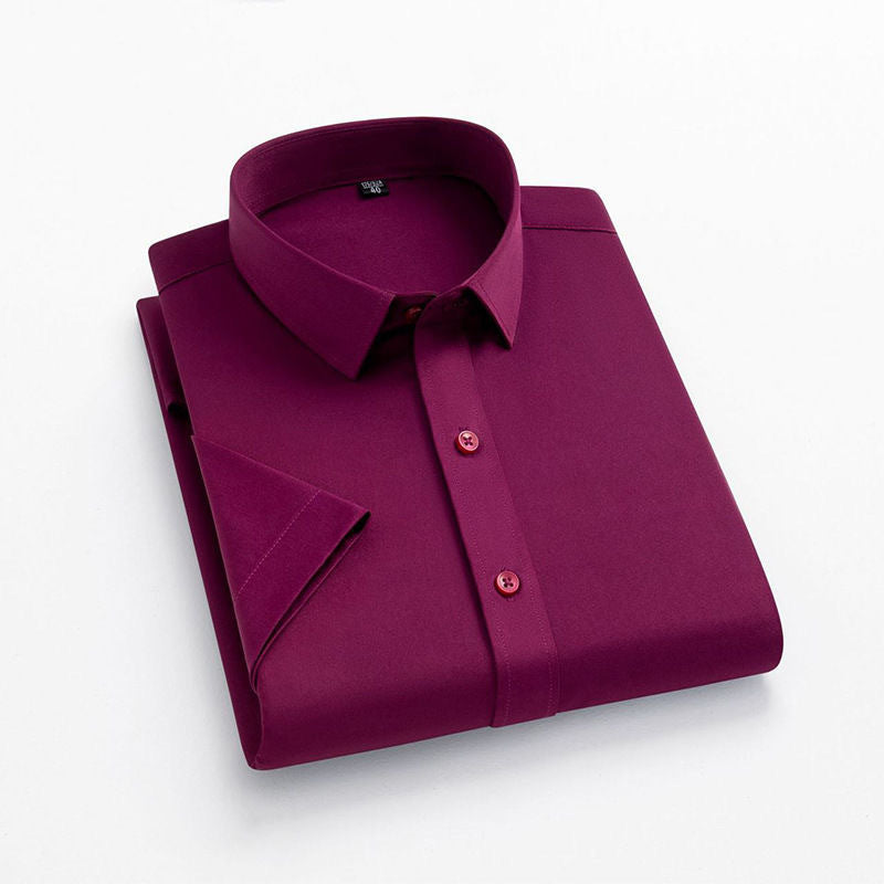 Hortiss Men’s Slim Fit Formal Shirt – Wrinkle-Free Stretch Shirt Wine red (short sleeve)