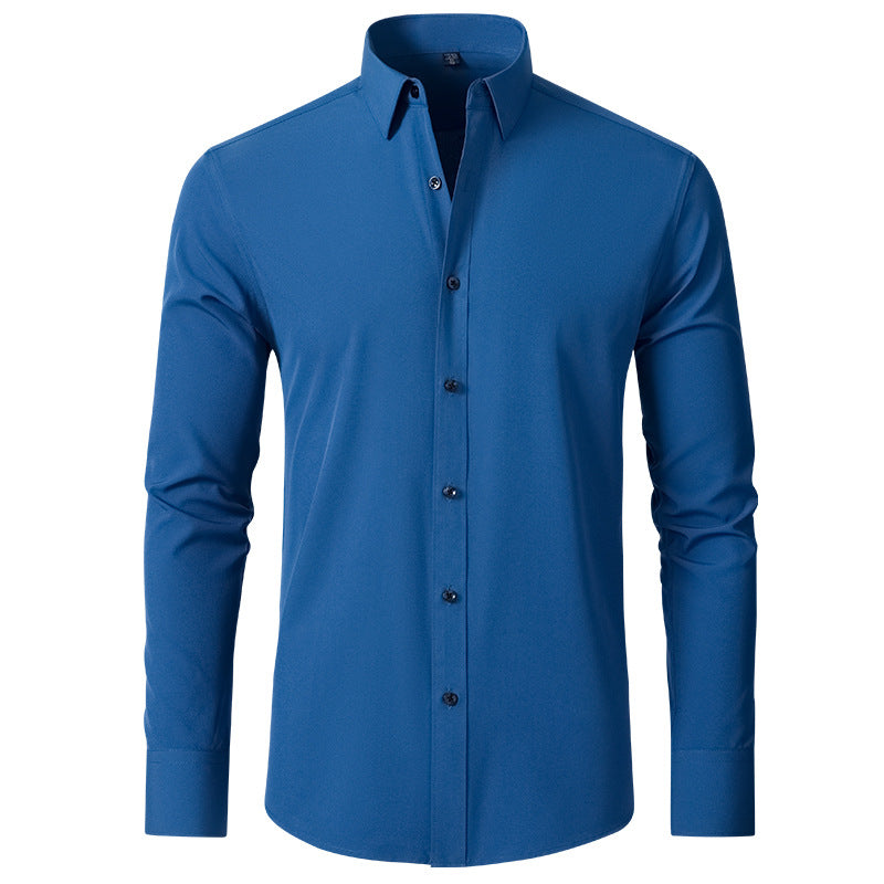 Hortiss Men’s Mercerized Stretch Shirt – Formal Business Long Sleeve Peacock Blue (Black Buckle)