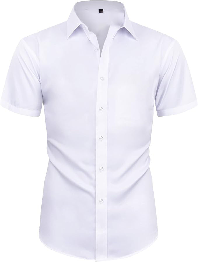 Hortiss Four-Way Stretch Dress Shirt – Slim Fit Business Shirt White short sleeve