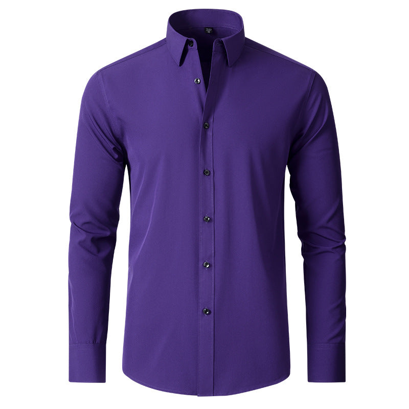 Hortiss Men’s Mercerized Stretch Shirt – Formal Business Long Sleeve Dark Purple (Black Buckle)