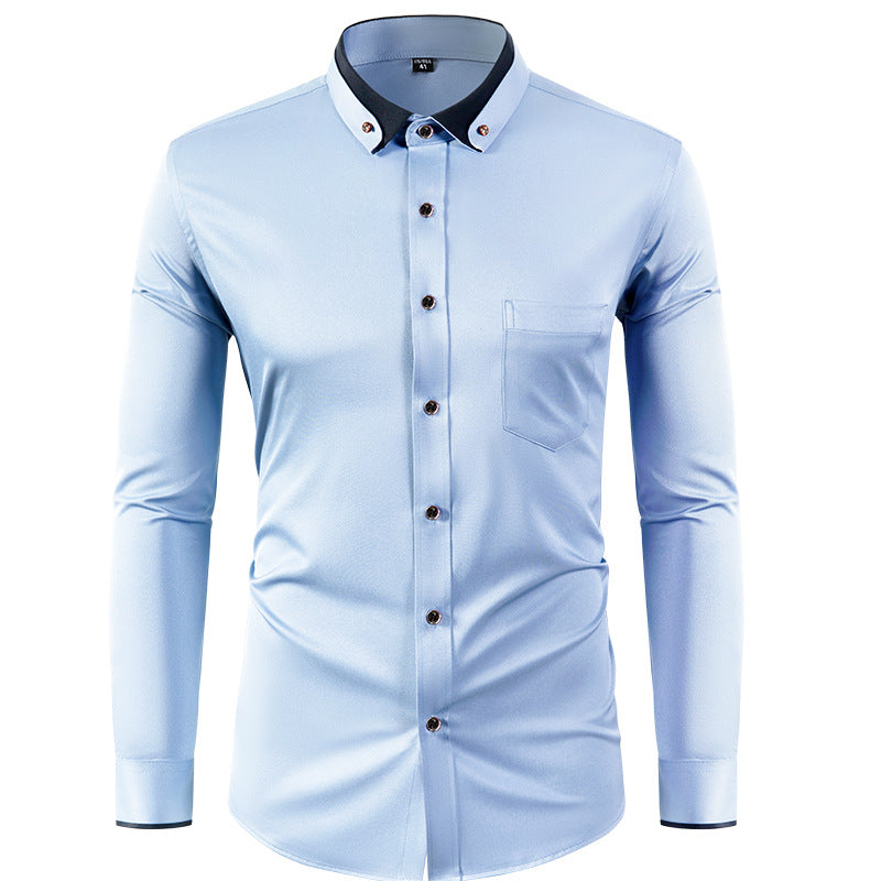 Hortiss Slim Fit Collar Contrast Shirt – Business Casual Men’s Shirt Sky Blue