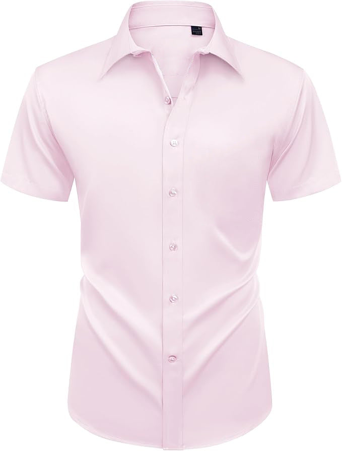 Hortiss Four-Way Stretch Dress Shirt – Slim Fit Business Shirt Pink short sleeve