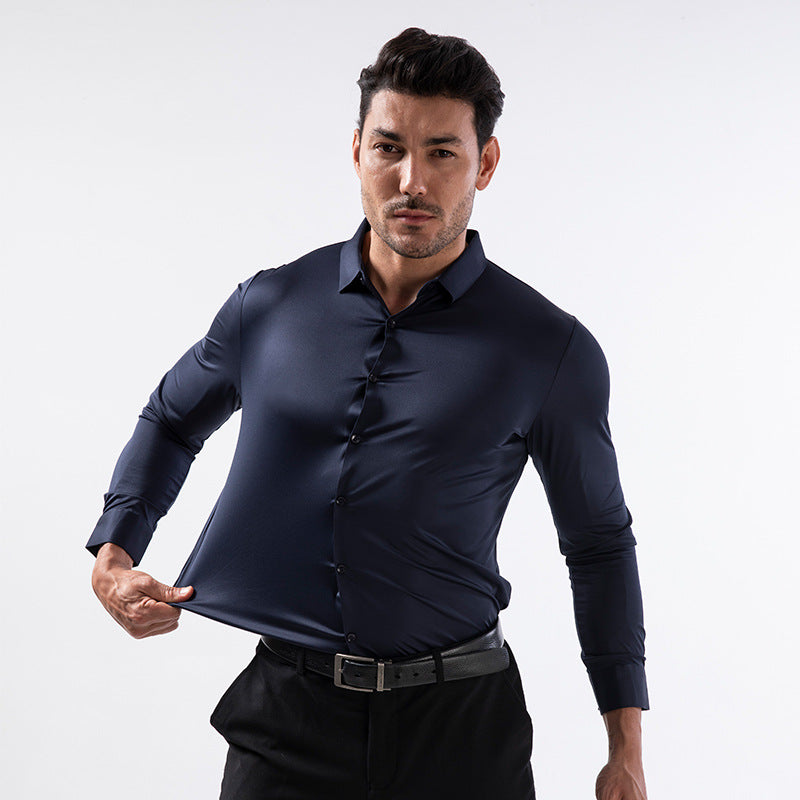 Hortiss Seamless Stretch Shirt – Slim Fit Non-Iron Men’s Shirt Midnight Blue