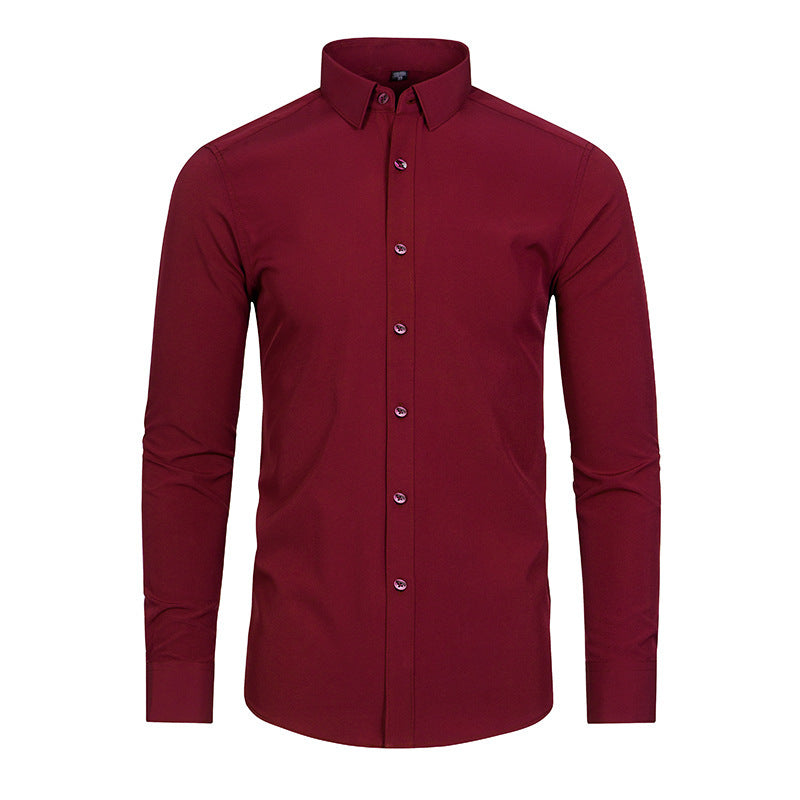 Hortiss Men’s Mercerized Stretch Shirt – Formal Business Long Sleeve Burgundy (natural buckle)