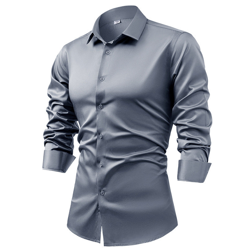 Hortiss Men’s Satin Business Shirt – Non-Iron Formal Long Sleeve Dark gray