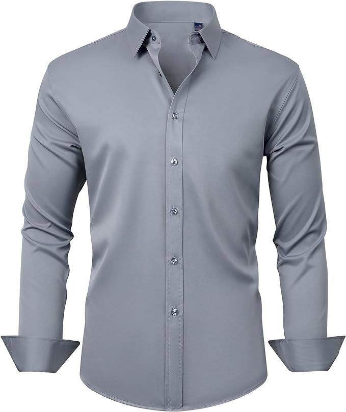 Hortiss Four-Way Stretch Dress Shirt – Slim Fit Business Shirt Charcoal Gray
