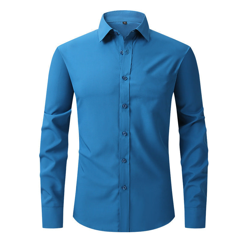 Hortiss Men’s Mercerized Stretch Shirt – Formal Business Long Sleeve Peacock blue (natural buckle)