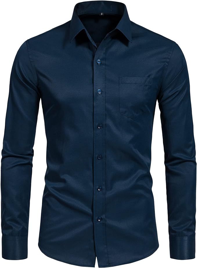 Hortiss Men’s Mercerized Stretch Shirt – Formal Business Long Sleeve