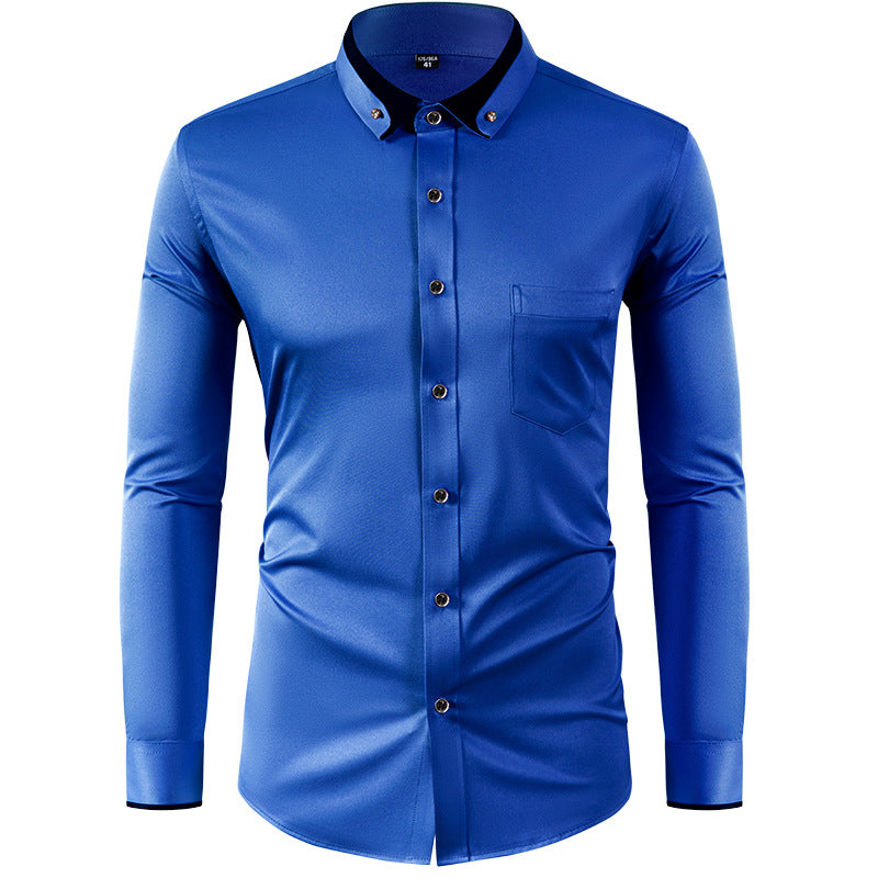 Hortiss Slim Fit Collar Contrast Shirt – Business Casual Men’s Shirt Navy blue