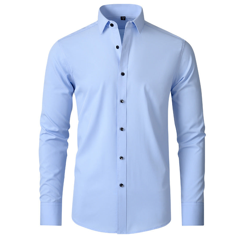 Hortiss Men’s Mercerized Stretch Shirt – Formal Business Long Sleeve Light Blue (Black Buckle)