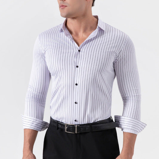 Hortiss Striped Stretch Shirt – Men’s Wrinkle-Free Long Sleeve Shirt Alabaster