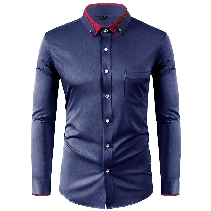 Hortiss Slim Fit Collar Contrast Shirt – Business Casual Men’s Shirt Midnight Blue