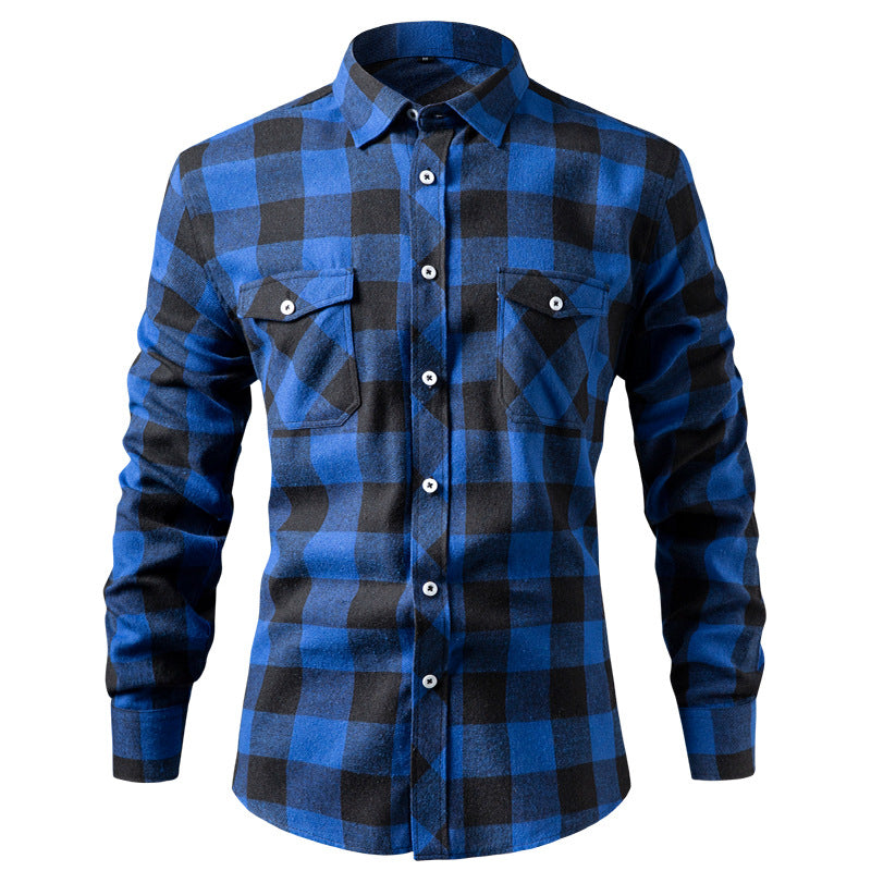 Hortiss Brushed Plaid Shirt – Casual Street Style Men’s Shirt Navy blue