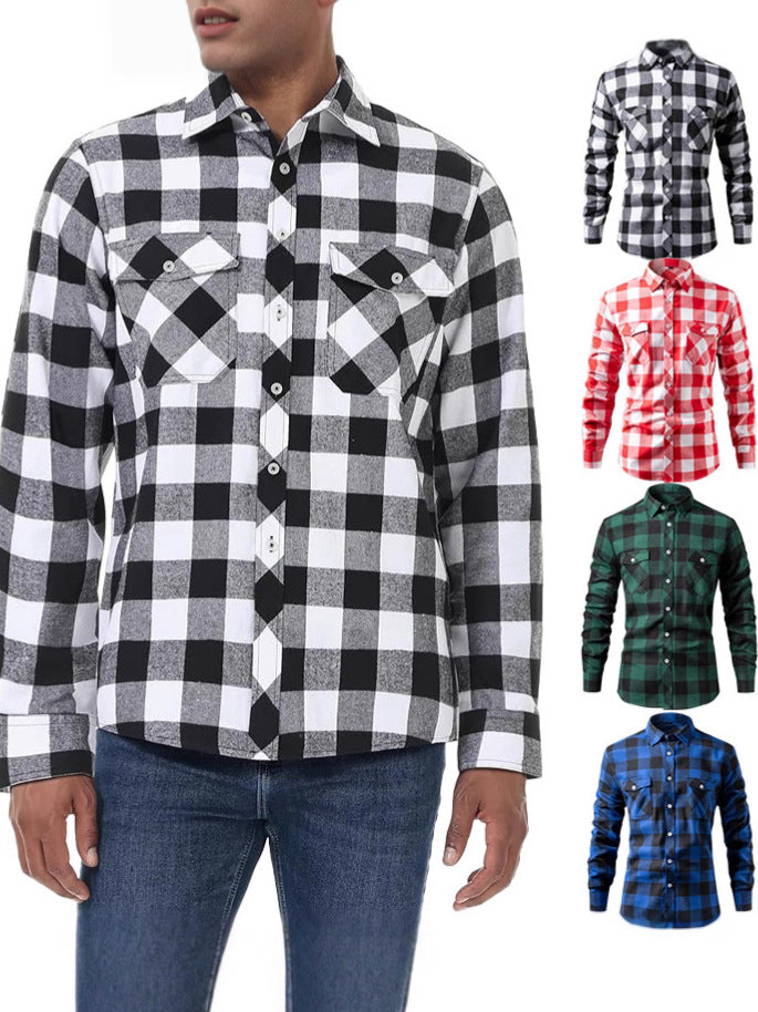 Hortiss Brushed Plaid Shirt – Casual Street Style Men’s Shirt