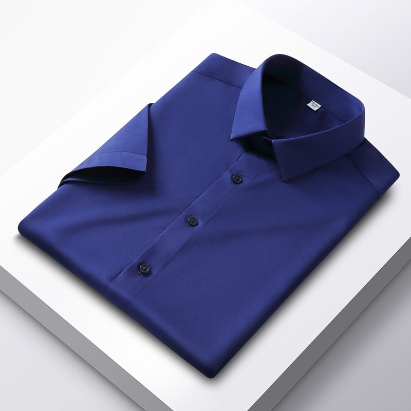 Hortiss Ice Silk White Shirt – Non-Iron Business Short Sleeve Shirt Navy D2128-5