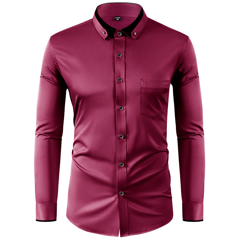 Hortiss Slim Fit Collar Contrast Shirt – Business Casual Men’s Shirt Red wine