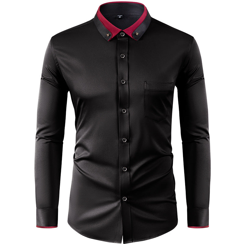 Hortiss Slim Fit Collar Contrast Shirt – Business Casual Men’s Shirt Jet Black
