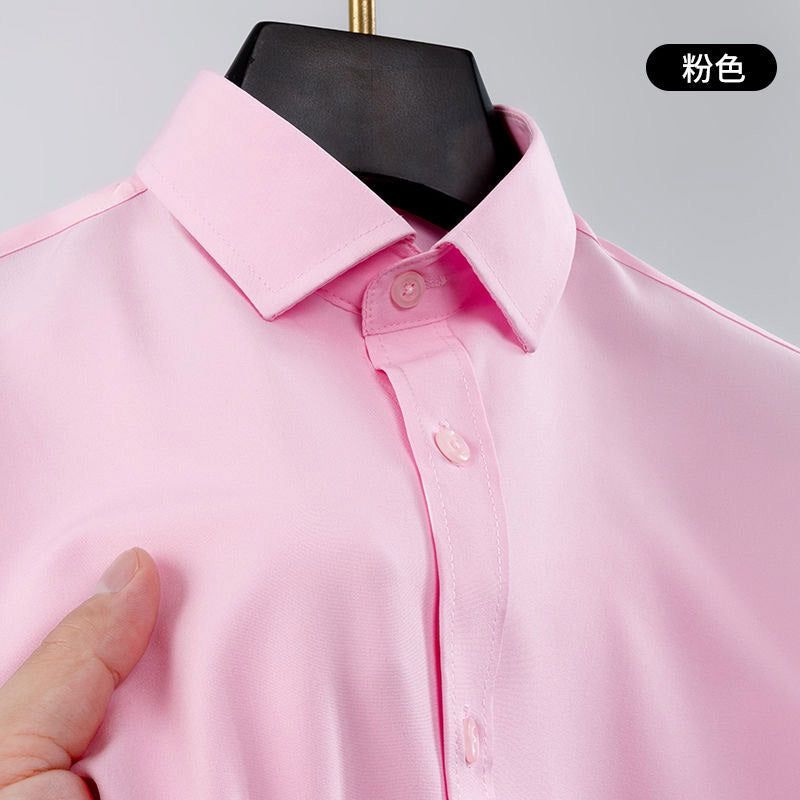 Hortiss Plus Size Stretch Shirt – Wrinkle-Free Work Shirt Men’s Pink short sleeves - four-way stretch