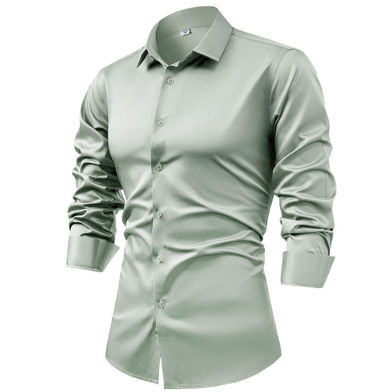 Hortiss Men’s Satin Business Shirt – Non-Iron Formal Long Sleeve light green
