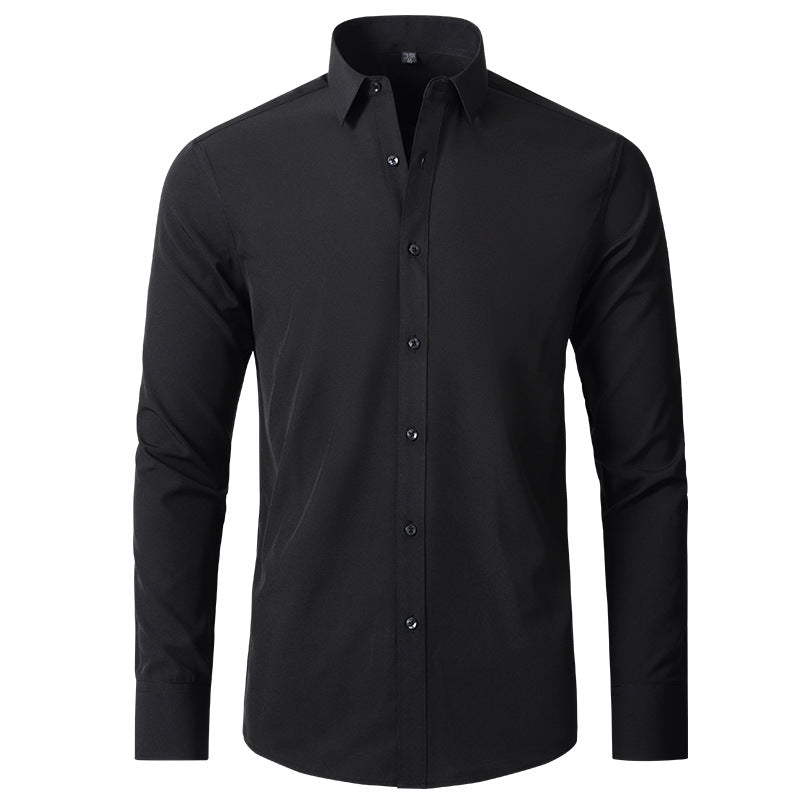 Hortiss Men’s Mercerized Stretch Shirt – Formal Business Long Sleeve Black (black buckle)