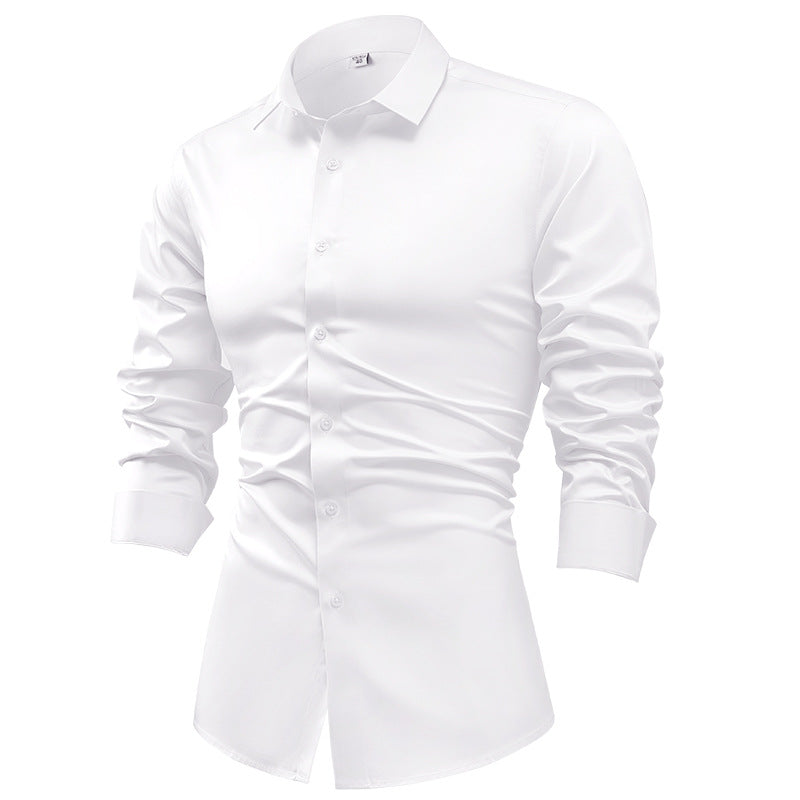 Hortiss Men’s Satin Business Shirt – Non-Iron Formal Long Sleeve Alabaster