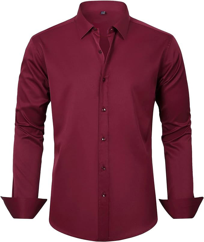 Hortiss Four-Way Stretch Dress Shirt – Slim Fit Business Shirt Red wine