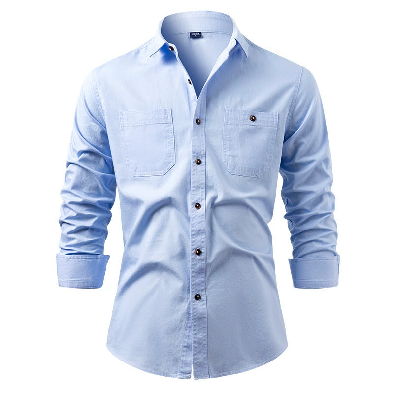 Hortiss Men’s Denim Shirt – Casual Lightweight Jacket Style Shirt Light blue double pockets