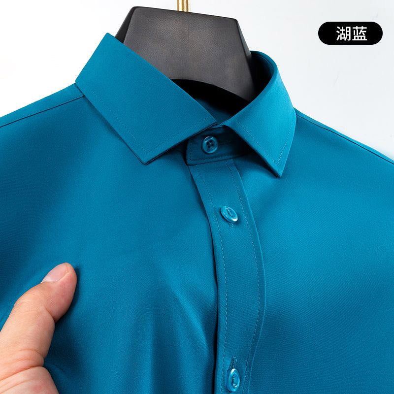 Hortiss Plus Size Stretch Shirt – Wrinkle-Free Work Shirt Men’s Peacock blue short sleeves - four-way spring