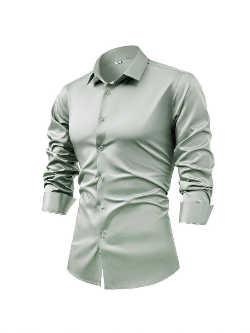 Hortiss Men’s Satin Business Shirt – Non-Iron Formal Long Sleeve