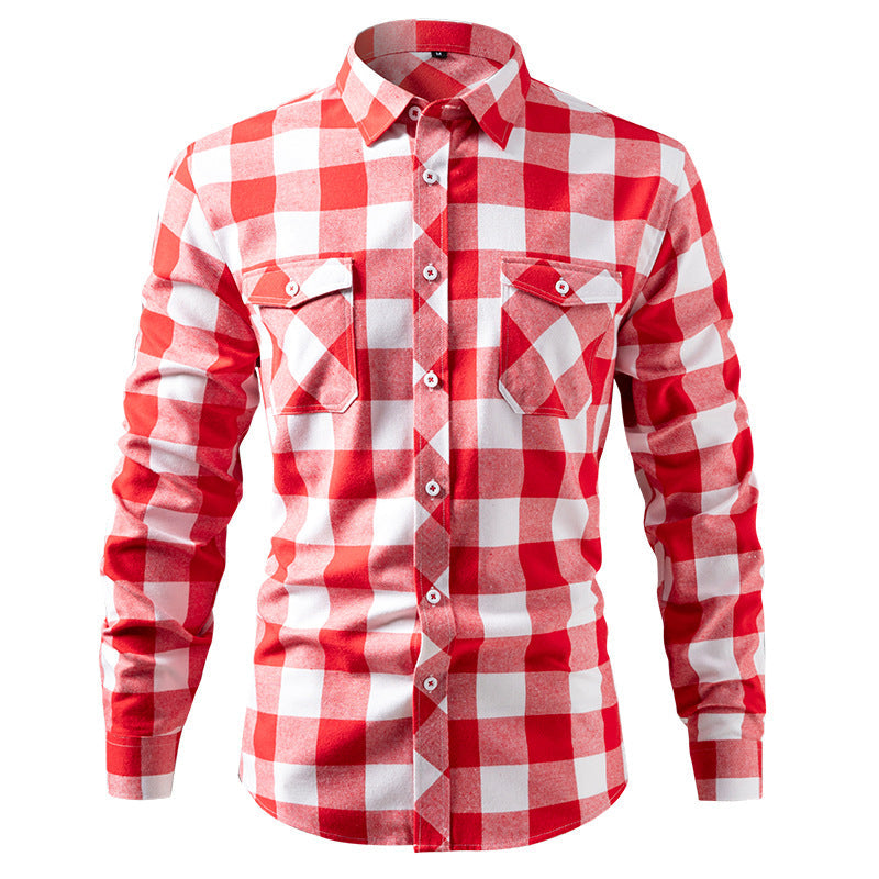 Hortiss Brushed Plaid Shirt – Casual Street Style Men’s Shirt watermelon red