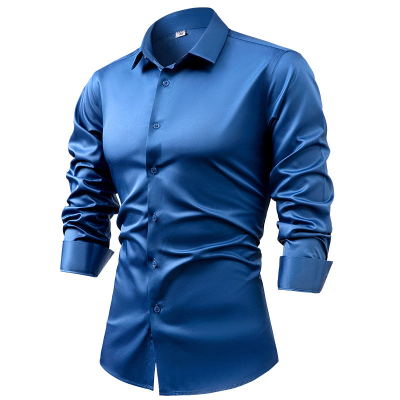 Hortiss Men’s Satin Business Shirt – Non-Iron Formal Long Sleeve Royal blue