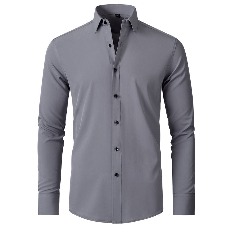 Hortiss Men’s Mercerized Stretch Shirt – Formal Business Long Sleeve Gray (black buckle)