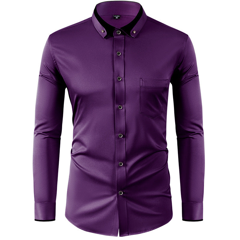 Hortiss Slim Fit Collar Contrast Shirt – Business Casual Men’s Shirt Dark purple