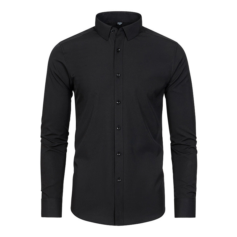 Hortiss Men’s Mercerized Stretch Shirt – Formal Business Long Sleeve Black (natural color buckle)