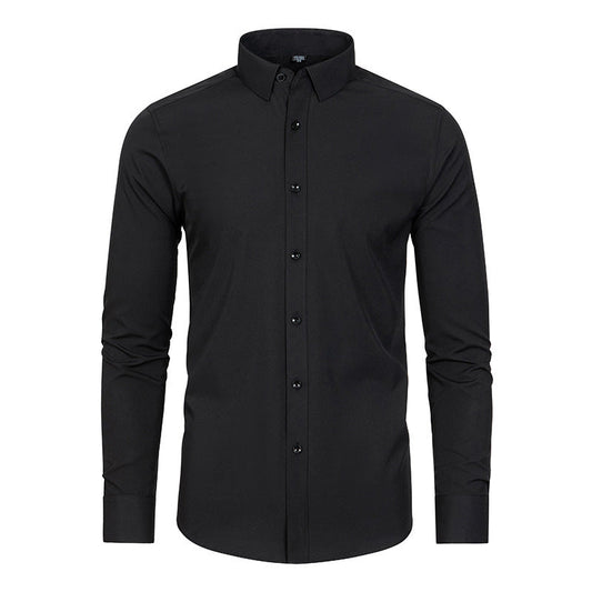 Hortiss Men’s Mercerized Stretch Shirt – Formal Business Long Sleeve Black (natural color buckle)