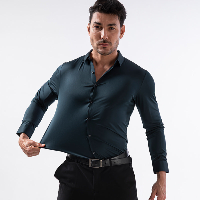 Hortiss Seamless Stretch Shirt – Slim Fit Non-Iron Men’s Shirt sea blue