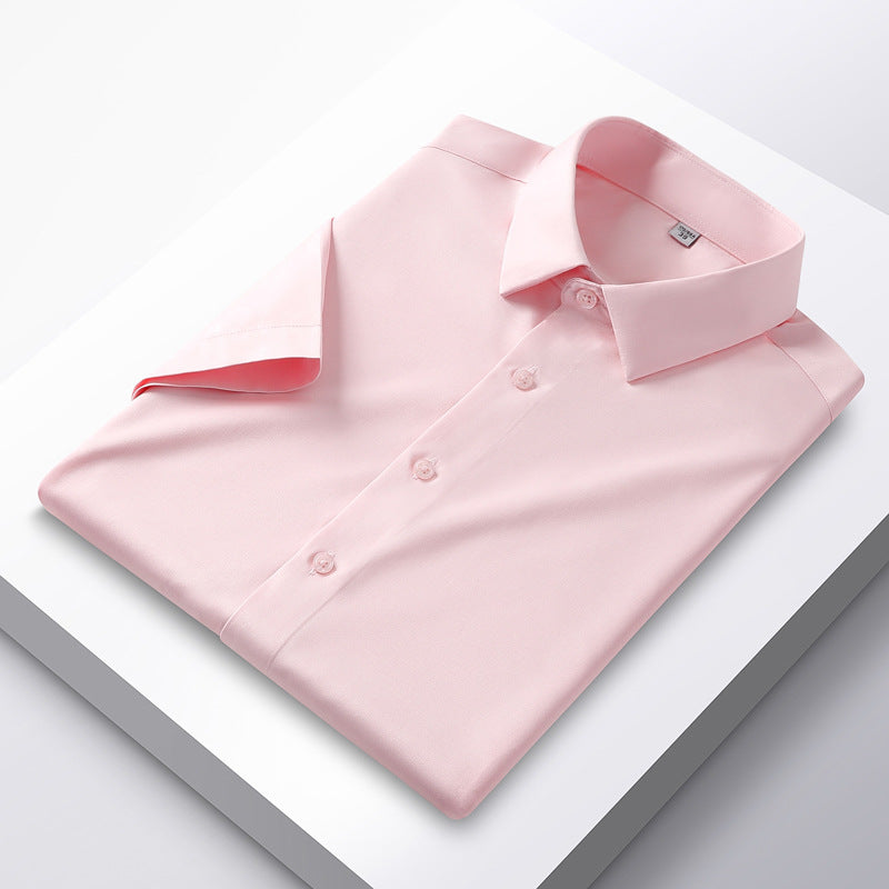 Hortiss Ice Silk White Shirt – Non-Iron Business Short Sleeve Shirt Pink D2128-8